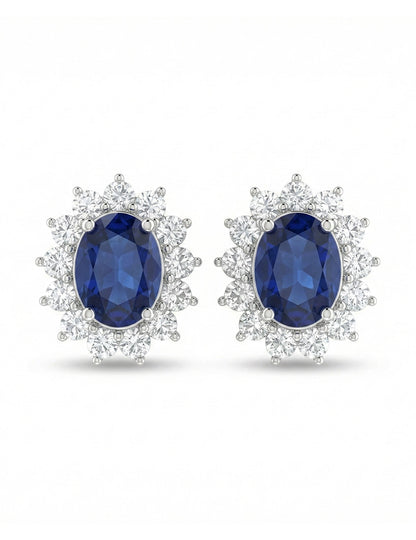 Blue Sapphire Oval Cut Halo Stud Earring Earrings