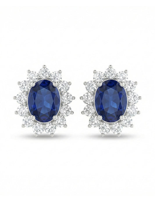Blue Sapphire Oval Cut Halo Stud Earring Earrings