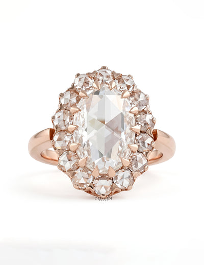 Oval Rose Cut  Lab Diamond Halo Engagement Ring