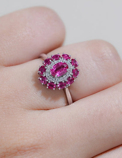 Art Deco Oval Ruby Gemstone Double Halo Engagement Ring Engagement Ring
