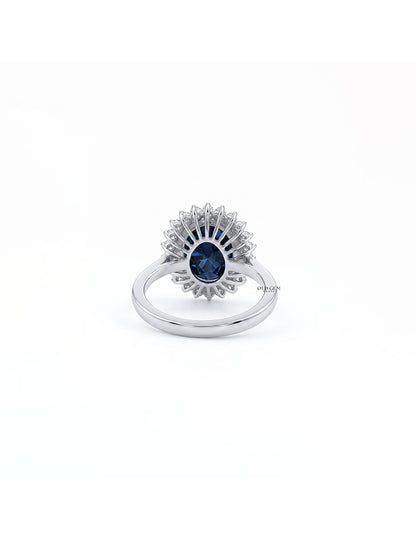Art Deco Sapphire Oval Gemstone Halo Engagement Ring Engagement Ring