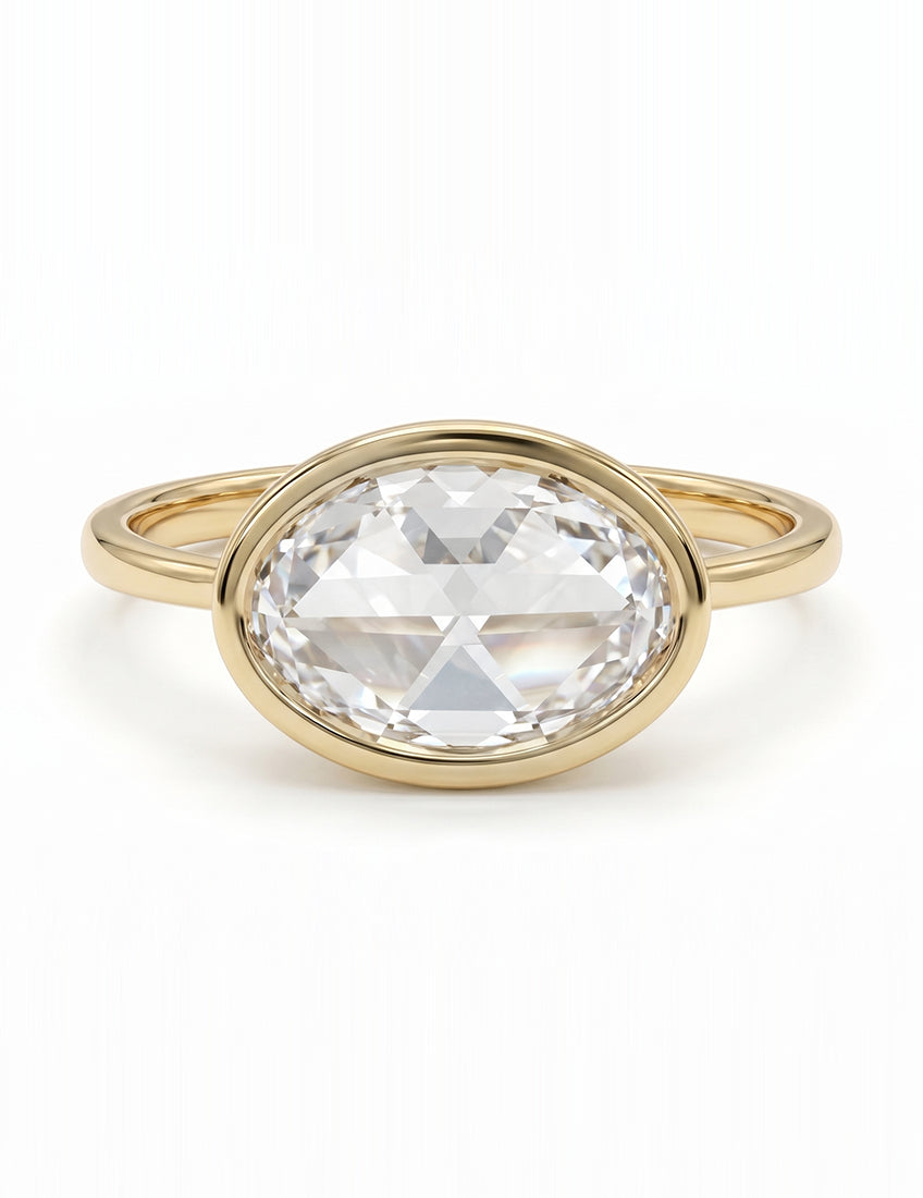 3 CT Soft Faceted Oval Solo Diamond Border Set Ring Engagement Ring