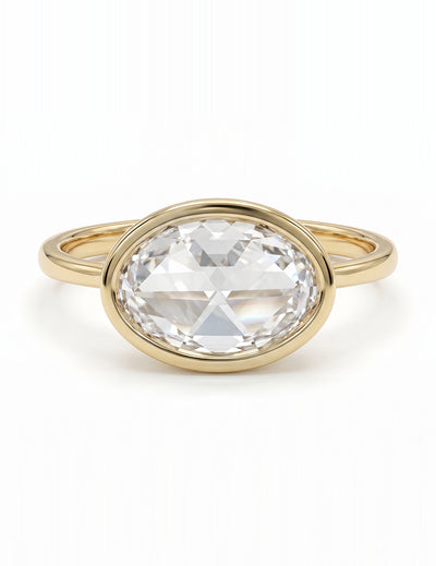 3 CT Soft Faceted Oval Solo Diamond Border Set Ring