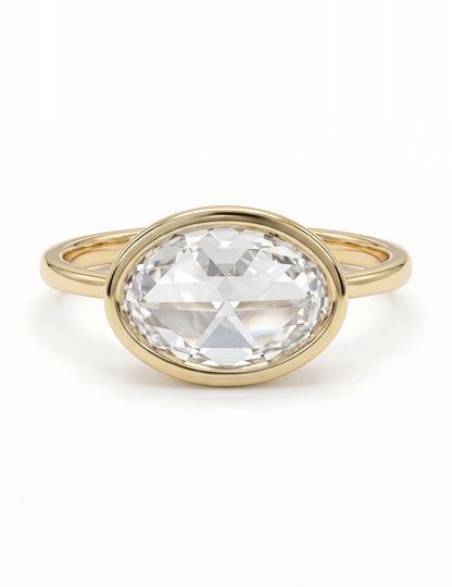 3 CT Soft Faceted Oval Solo Diamond Border Set Ring Engagement Ring