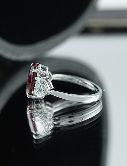 Ruby Gemstone Moval Cut Three-Stone Engagement Ring