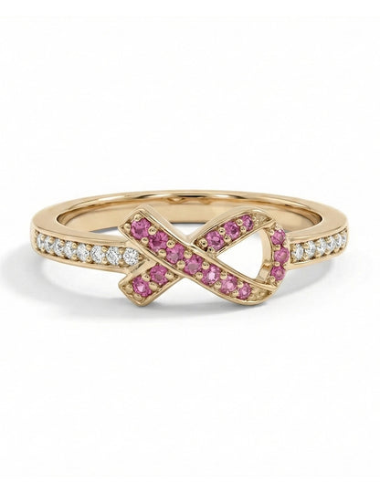 Edwardian Pink Round Gemstone Cancer Ribbon Accent Ring Engagement Ring
