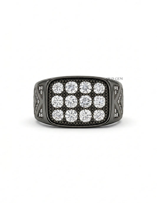 Round Diamond Black Plating Men's Wedding Band Men's Jewelry