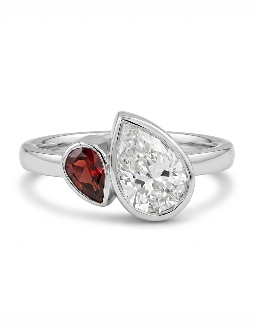 Pear Cut Lab Ruby Gemstone Toi Et Moi Ring