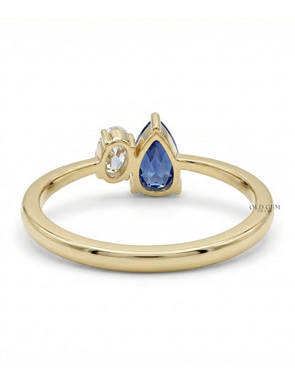 Pear Blue Gemstone Toi Et Moi Engagement Ring