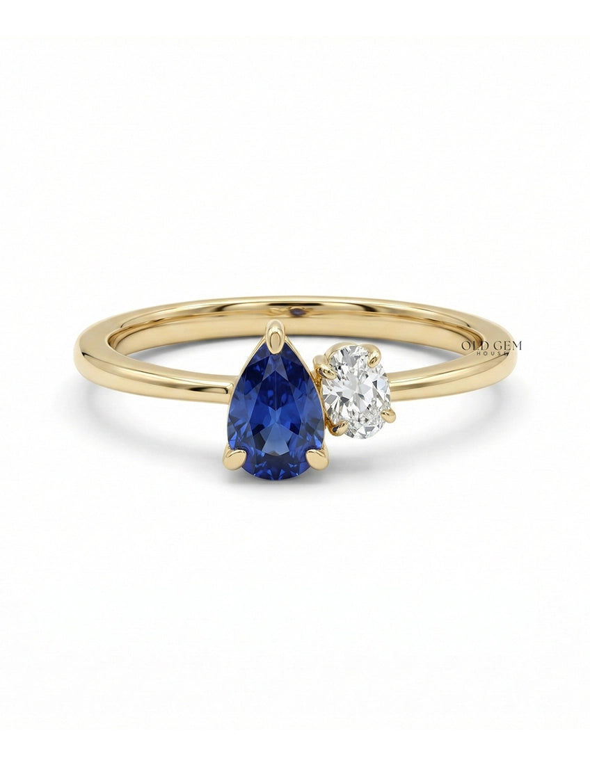 Pear Blue Gemstone Toi Et Moi Engagement Ring