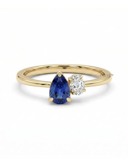 Pear Blue Gemstone Toi Et Moi Engagement Ring