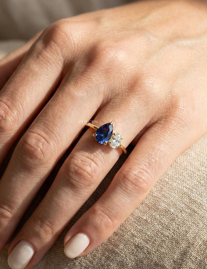 Pear Blue Gemstone Toi Et Moi Engagement Ring