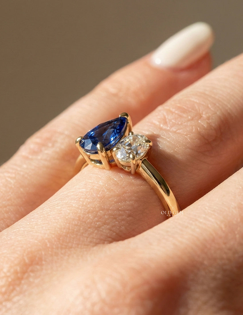 Pear Blue Gemstone Toi Et Moi Engagement Ring