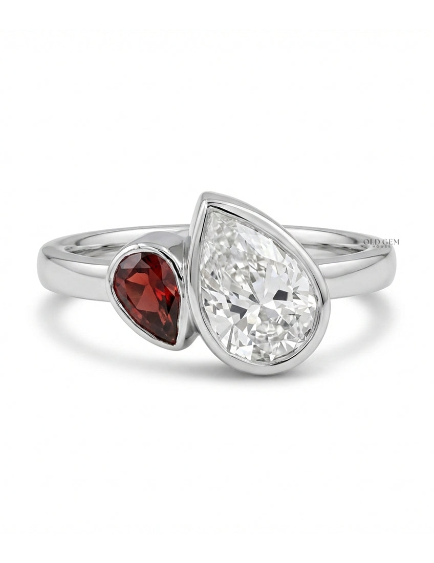 Pear Cut Lab Ruby Gemstone Toi Et Moi Ring Engagement Ring
