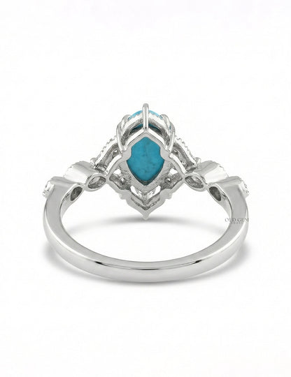 Floral Victorian Turquoise Pear Gemstone Ring Engagement Ring