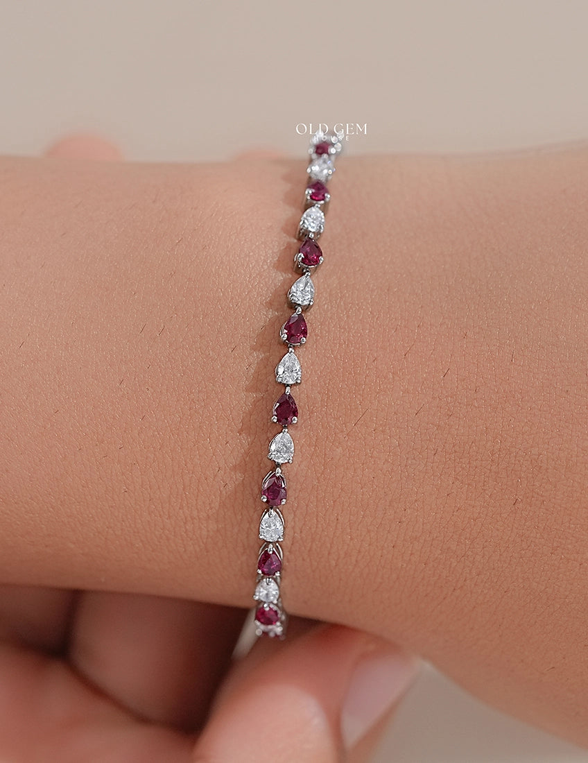 Art Deco Pear Ruby Gemstone Alternative Tennis Bracelet Bracelet