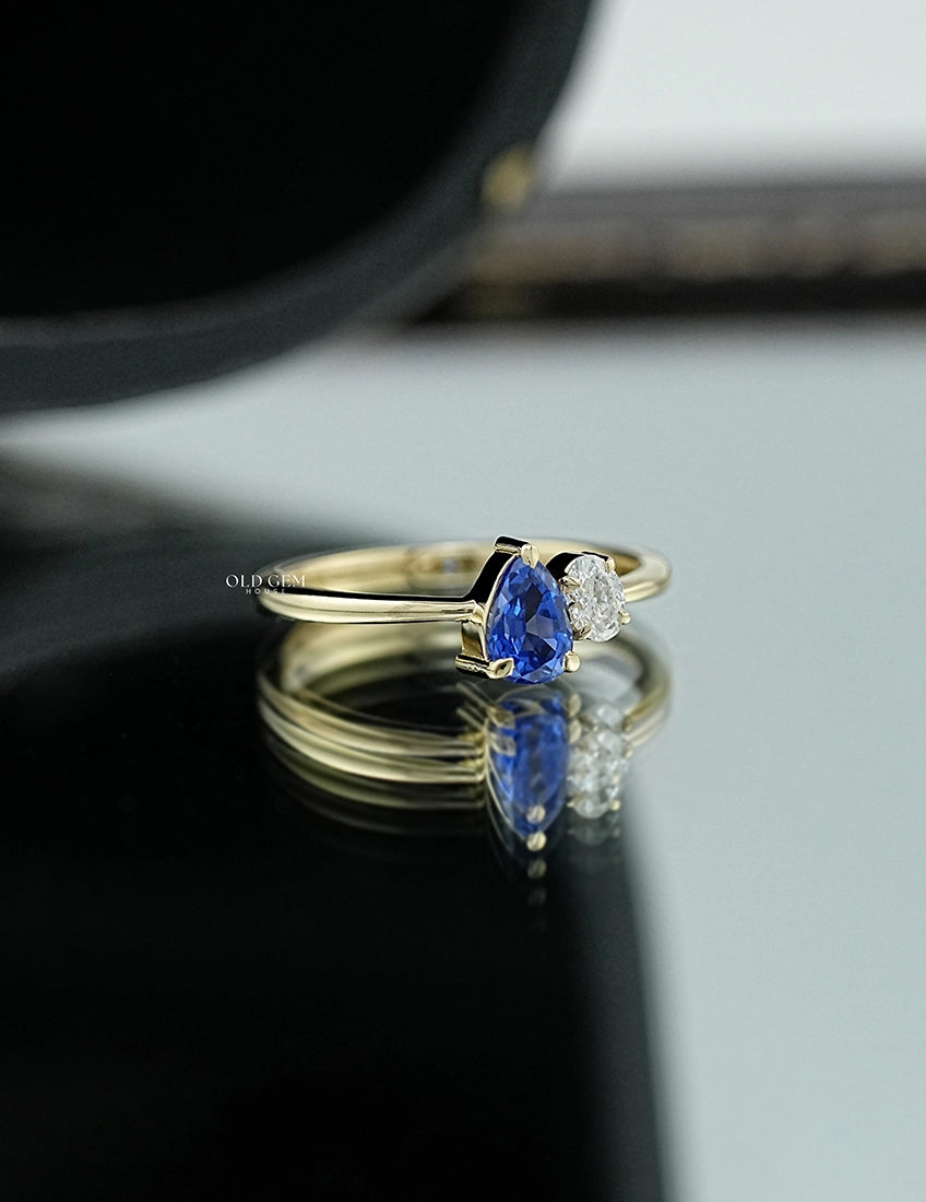Pear Blue Gemstone Toi Et Moi Engagement Ring