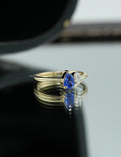 Pear Blue Gemstone Toi Et Moi Engagement Ring