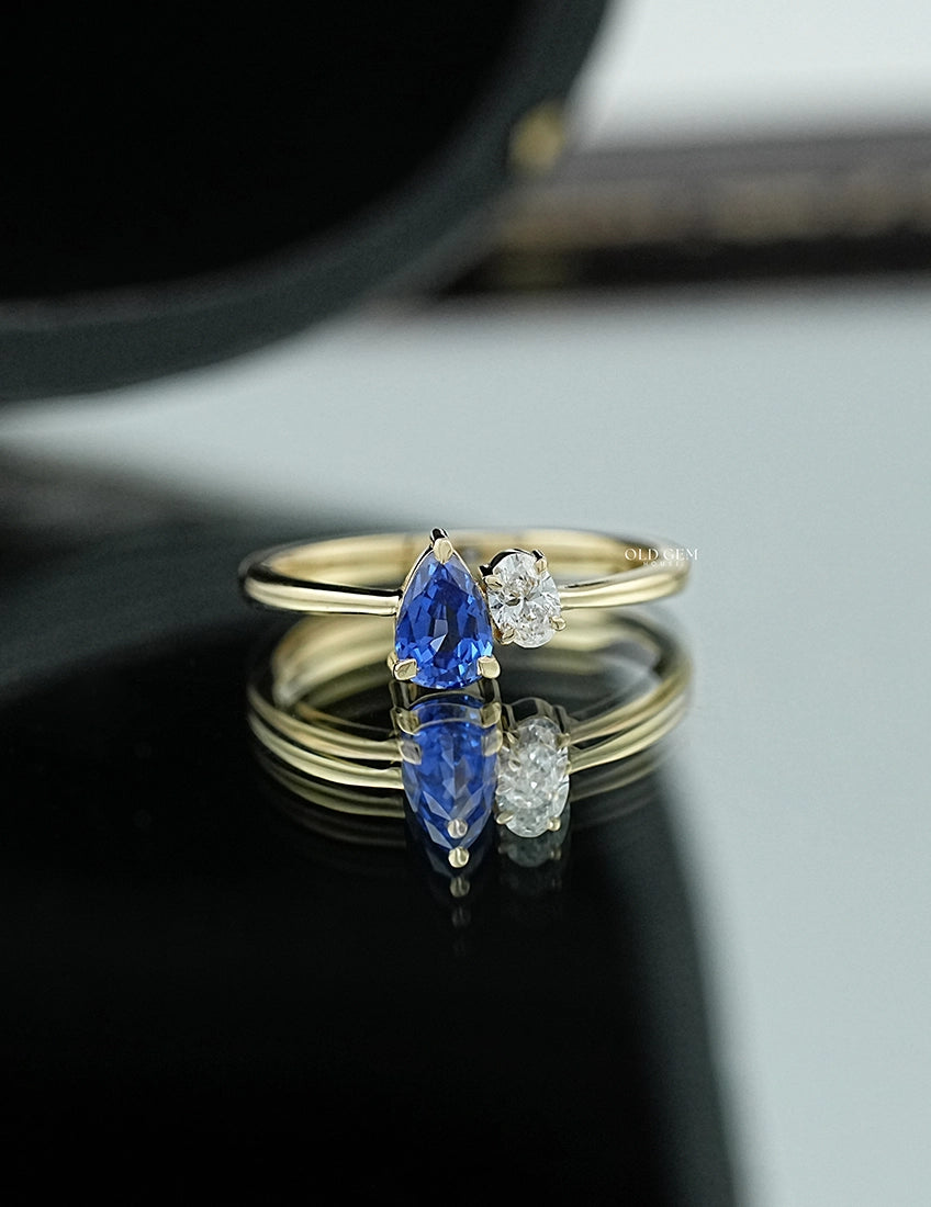 Pear Blue Gemstone Toi Et Moi Engagement Ring