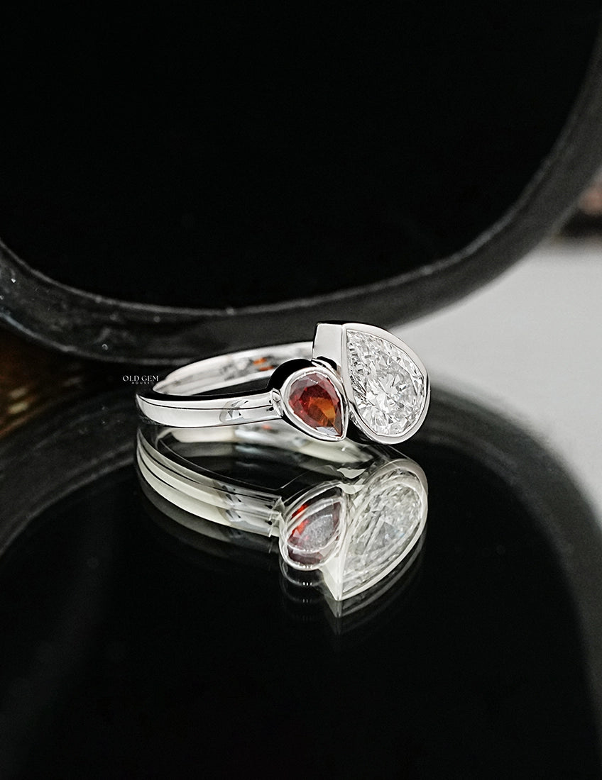 Pear Cut Lab Ruby Gemstone Toi Et Moi Ring