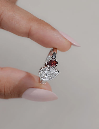 Pear Cut Lab Ruby Gemstone Toi Et Moi Ring