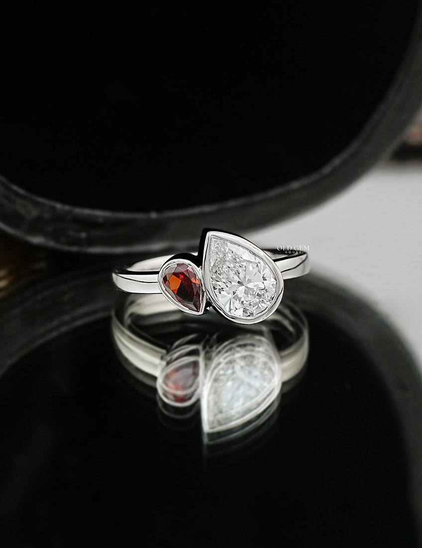 Pear Cut Lab Ruby Gemstone Toi Et Moi Ring