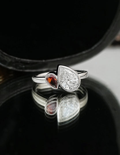 Pear Cut Lab Ruby Gemstone Toi Et Moi Ring