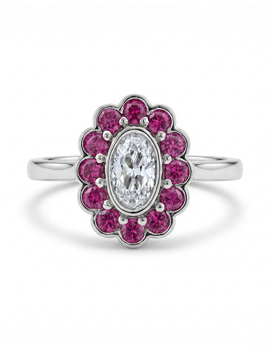 Art Deco Old Mine Oval Cut Pink Halo Engagement Ring Engagement Ring