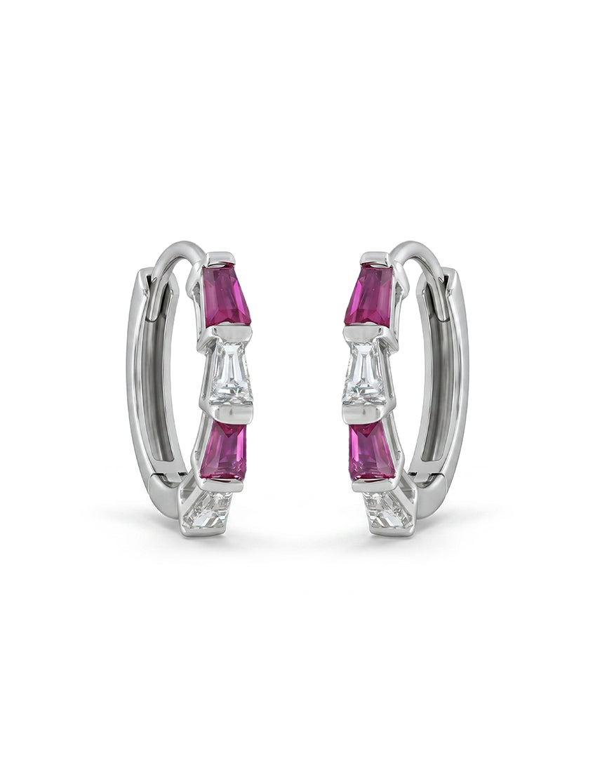 Tappered Baguette Cut Pink Gemstone Hoop Earring Earrings