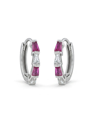 Tappered Baguette Cut Pink Gemstone Hoop Earring
