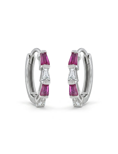 Tappered Baguette Cut Pink Gemstone Hoop Earring Earrings