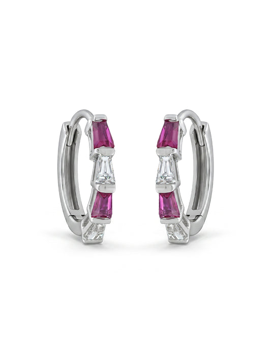 Tappered Baguette Cut Pink Gemstone Hoop Earring Earrings