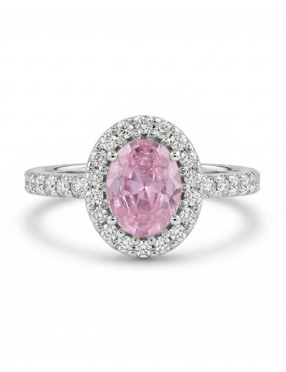 Edwardian Style Pink Oval Gemstone Halo Accent Ring Engagement Ring