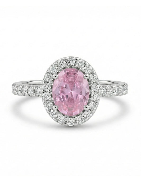 Edwardian Style Pink Oval Gemstone Halo Accent Ring Engagement Ring