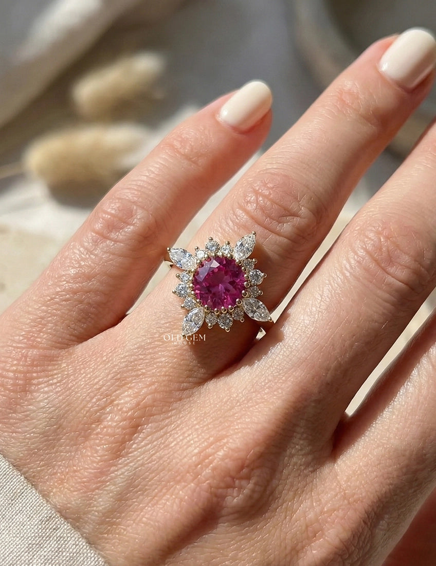 Vintage Victorian Pink Sapphire Halo Engagement Ring Engagement Ring
