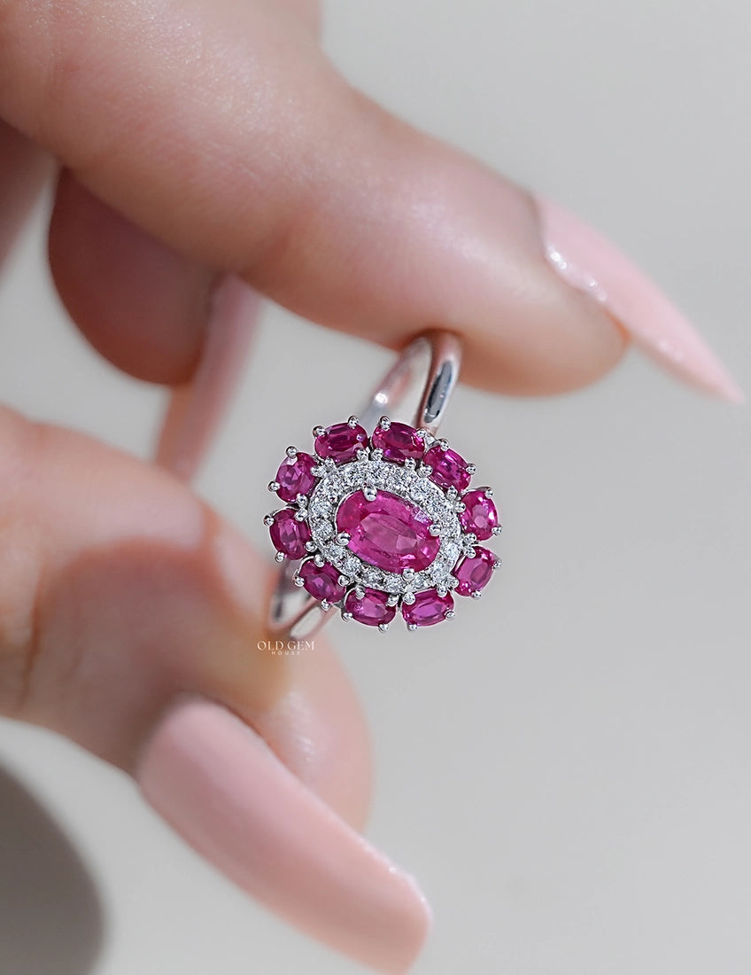 Oval Cut Lab Diamond Halo Engagement Ring