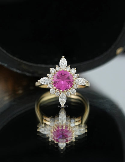 Pink Sapphire Halo Engagement Ring