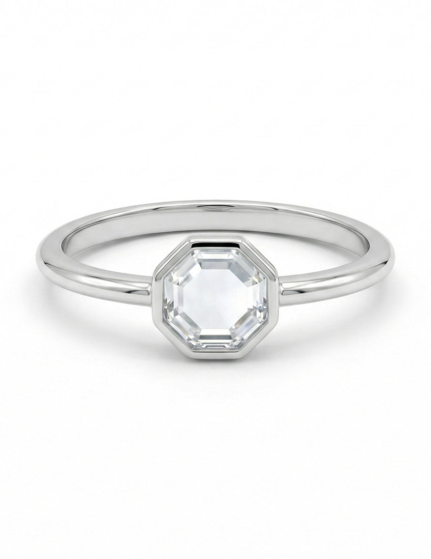 Mid Century Bezel Set Portrait Octagon Solitaire Ring Engagement Ring