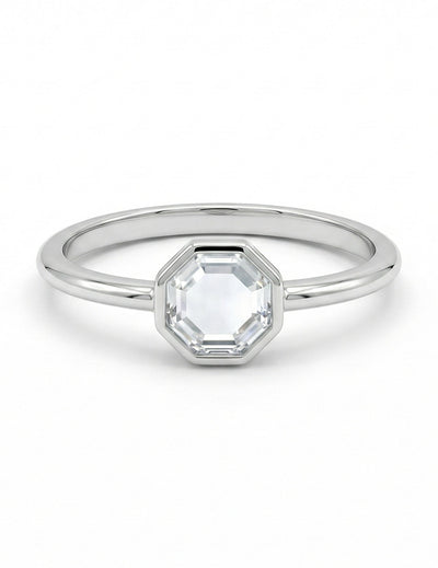 Mid Century Bezel Set Portrait Octagon Solitaire Ring