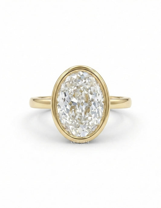 Georgian Portuguese Cut Oval Diamond Bezel Set Ring Engagement Ring
