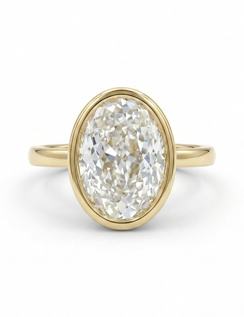 Georgian Portuguese Cut Oval Diamond Bezel Set Ring Engagement Ring