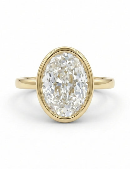 Georgian Portuguese Cut Oval Diamond Bezel Set Ring Engagement Ring