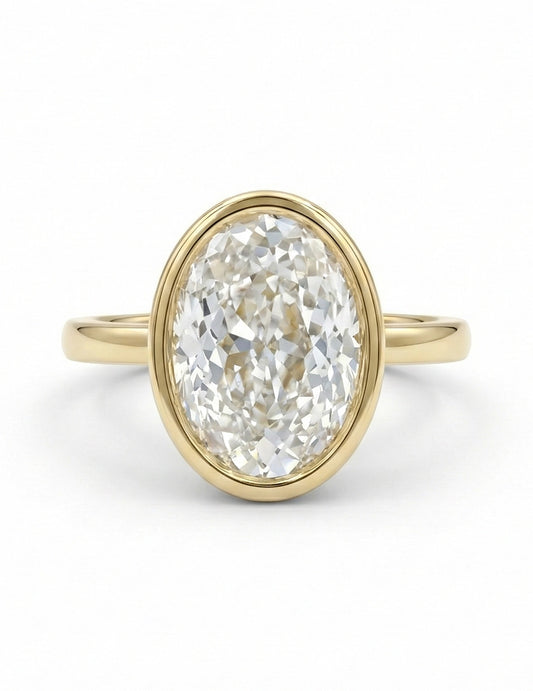 Georgian Portuguese Cut Oval Diamond Bezel Set Ring Engagement Ring