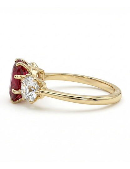 Edwardian Oval Ruby Three Stone Diamond Ring Engagement Ring
