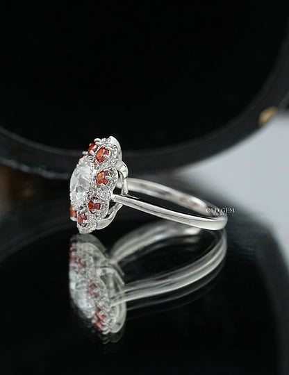OEC Round Red Gemstone Halo Engagement Ring