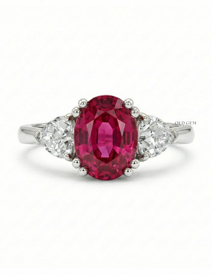 Red Gemstone Oval Cut Three Stone Engagement Ring Engagement Ring