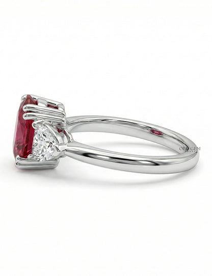 Red Gemstone Oval Cut Three Stone Engagement Ring Engagement Ring