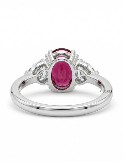 Red Gemstone Oval Cut Three Stone Engagement Ring Engagement Ring
