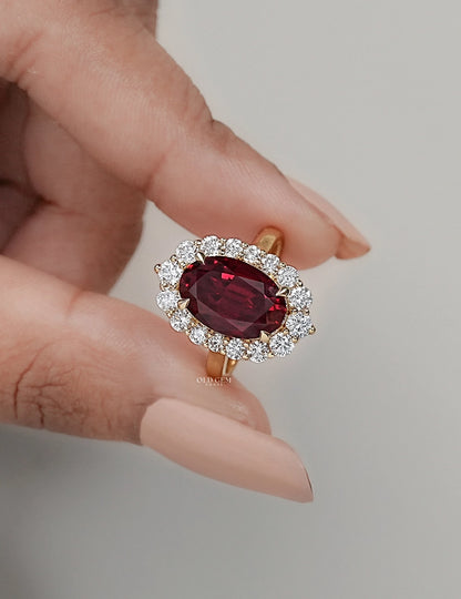 Retro Red Ruby Gemstone Halo Engagement Ring Engagement Ring