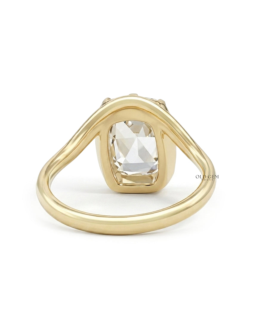 Rose Cut Cushion Solitaire Curved Ring